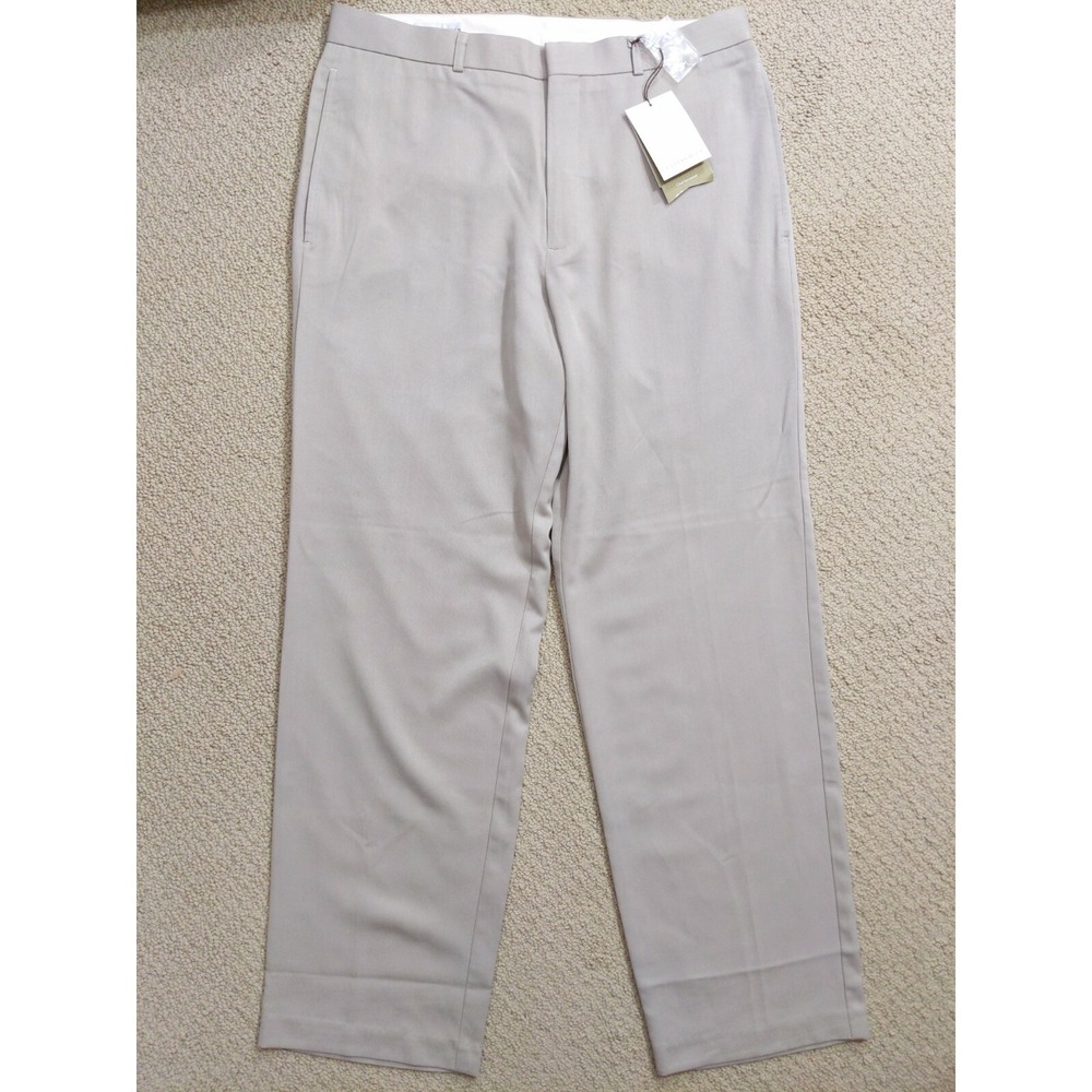 Cutter & Buck Khaki Beige Flat Front Pants Poly Rayon 4-Pockets Size 35x32 NWT‎
